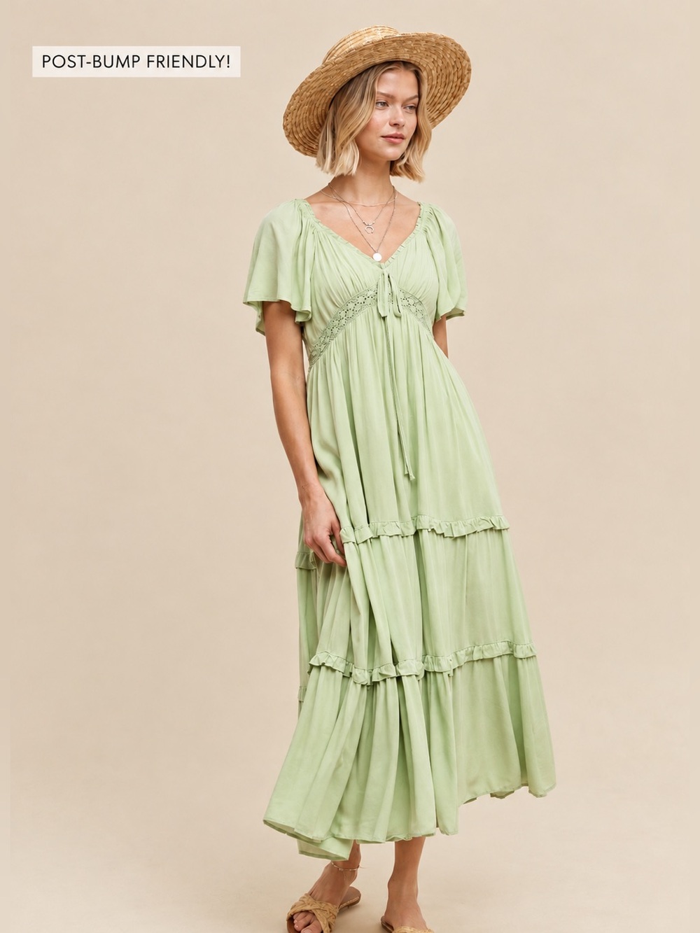 NWOT: PINKBLUSH Sage Tiered Ruffle Maternity/Post-Bump Maxi Dress | Large